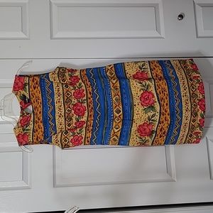 Sag Harbor Petites Floral Dress, 6P, vibrant colorful design, mid-length, EUC